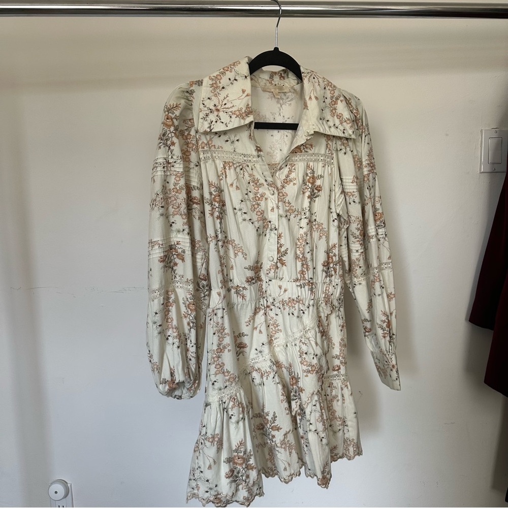 LOVESHACKFANCY Cream floral western mini dress